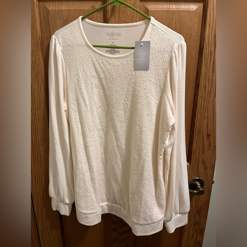 a:glow Cream Textured Lace Women's Maternity Top